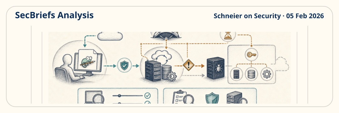 SecBriefs Analysis illustration for “Trojanized Notepad++ updates reportedly delivered malware to selected users”; source Schneier on Security, 05 Feb 2026.
