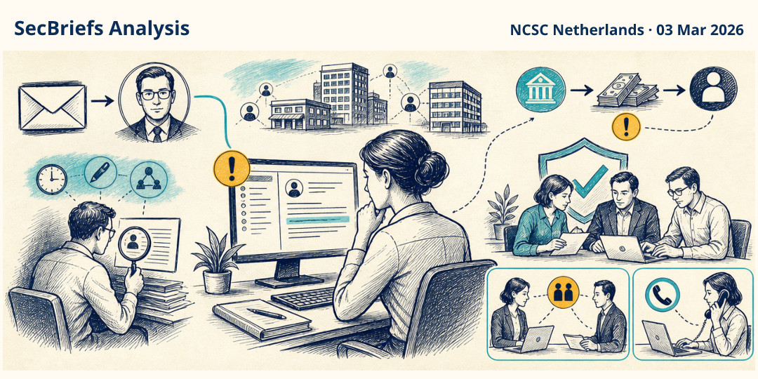 SecBriefs Analysis illustration for “Business email fraud turns familiar requests into costly payment losses”; source NCSC Netherlands, 03 Mar 2026.
