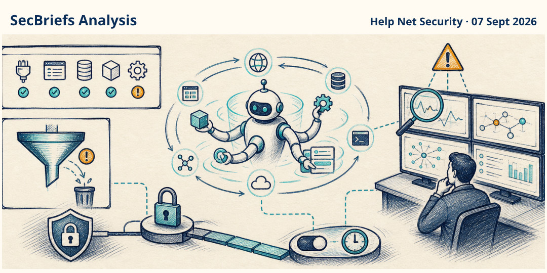 SecBriefs Analysis illustration for “AI agents require continuous access decisions, not one-time trust”; source Help Net Security, 07 Sept 2026.