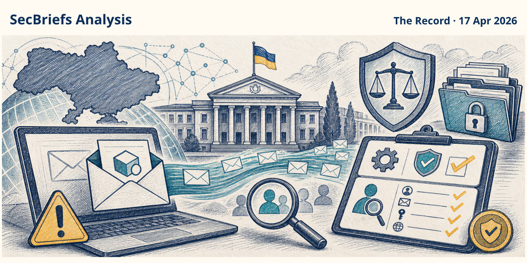 SecBriefs Analysis illustration for “Ukraine confirms suspected APT28 campaign targeting prosecutors”; source The Record, 17 Apr 2026.
