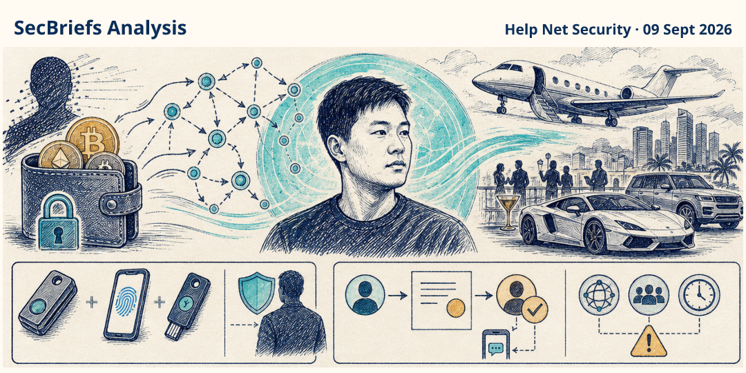 SecBriefs Analysis illustration for “$245 million crypto theft case highlights wallet-security and laundering risks”; source Help Net Security, 09 Sept 2026.