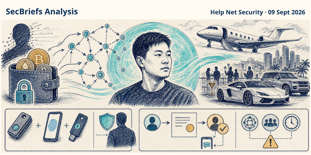 SecBriefs Analysis illustration for “$245 million crypto theft case highlights wallet-security and laundering risks”; source Help Net Security, 09 Sept 2026.