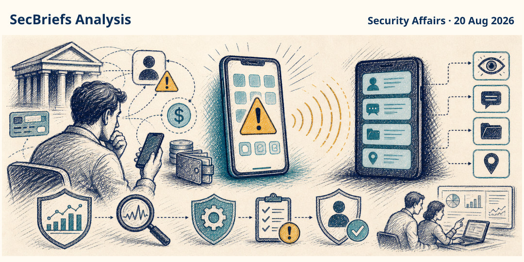 SecBriefs Analysis illustration for “Manic Android malware combines banking fraud, spyware and offline data theft”; source Security Affairs, 20 Aug 2026.