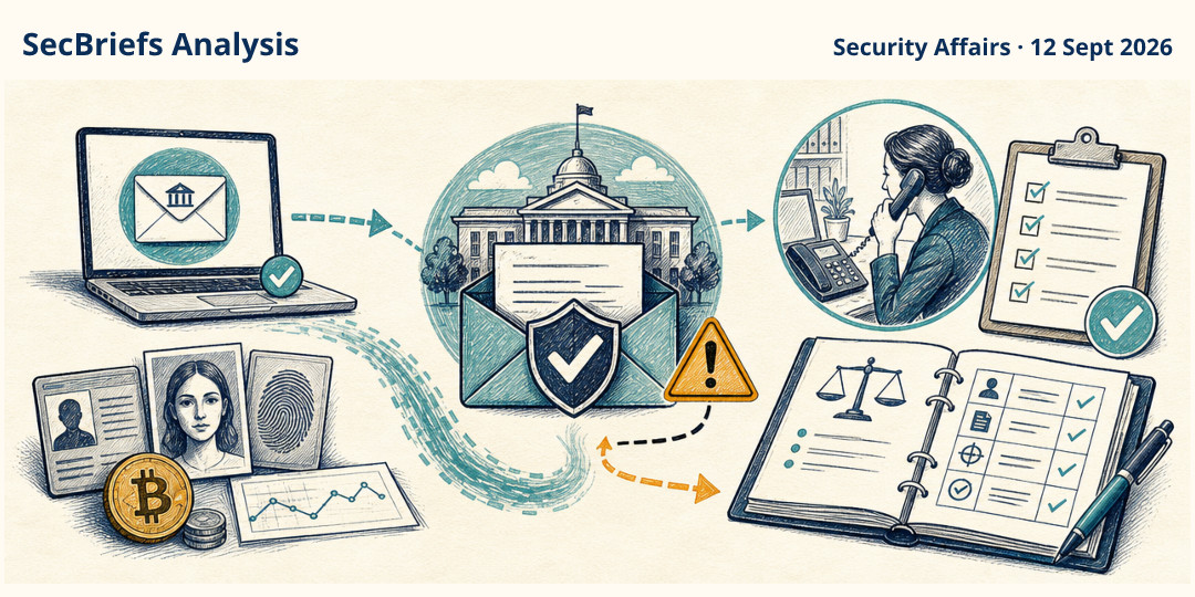 SecBriefs Analysis illustration for “A Valid Government Mailbox Is Not Proof of a Valid Data Request”; source Security Affairs, 12 Sept 2026.