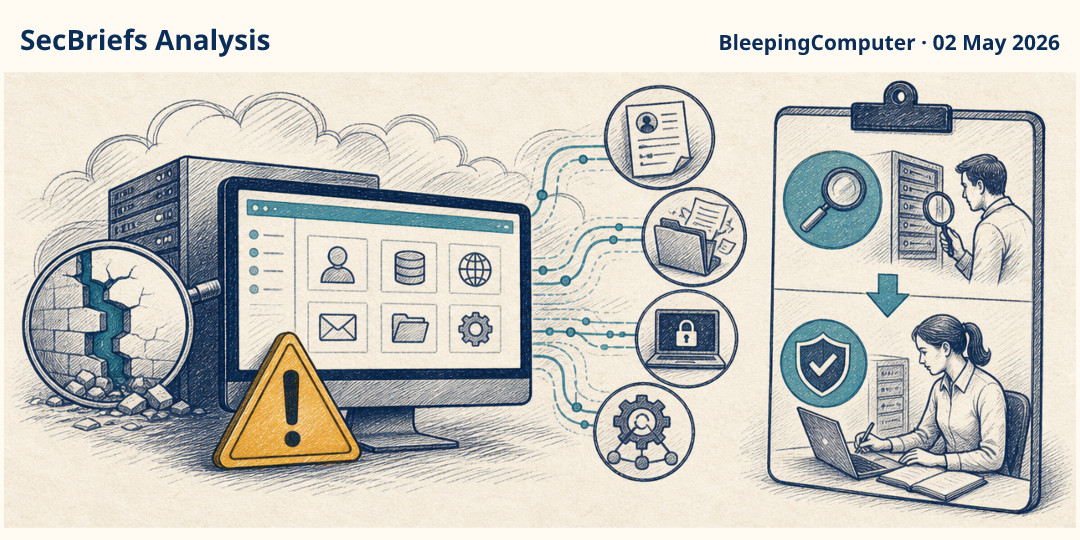 SecBriefs Analysis illustration for “cPanel flaw is fueling mass Sorry ransomware attacks”; source BleepingComputer, 02 May 2026.