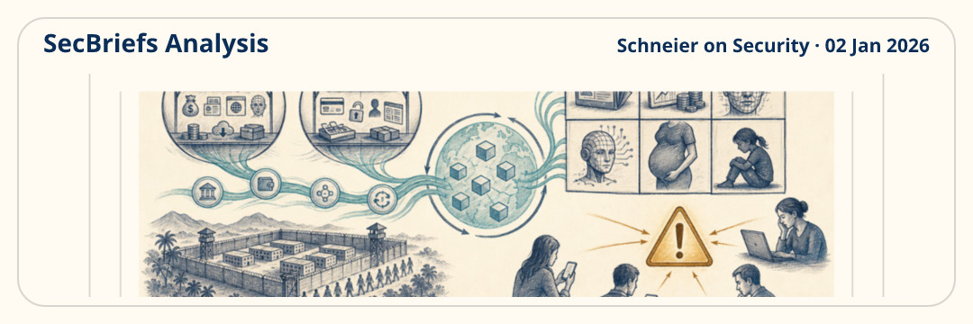 SecBriefs Analysis illustration for “Report Links Two Telegram Markets to Nearly $2 Billion in Monthly Transactions”; source Schneier on Security, 02 Jan 2026.