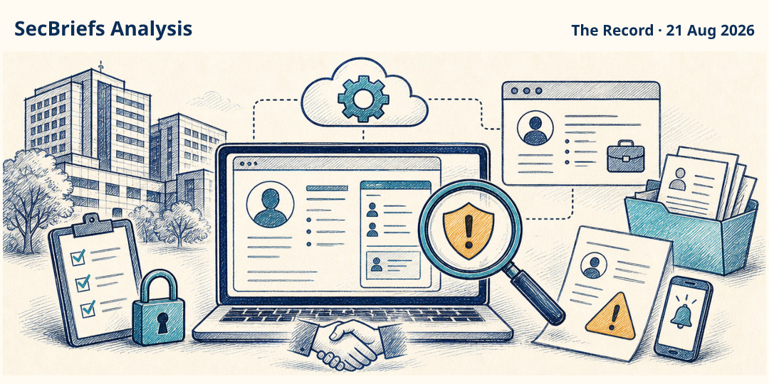 SecBriefs Analysis illustration for “SickKids breach exposes employee and applicant data through third-party software”; source The Record, 21 Aug 2026.