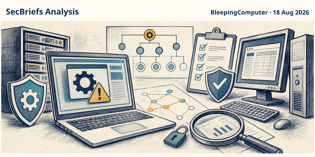 SecBriefs Analysis illustration for “CISA says Windows Task Host flaw is now being exploited by ransomware gangs”; source BleepingComputer, 18 Aug 2026.
