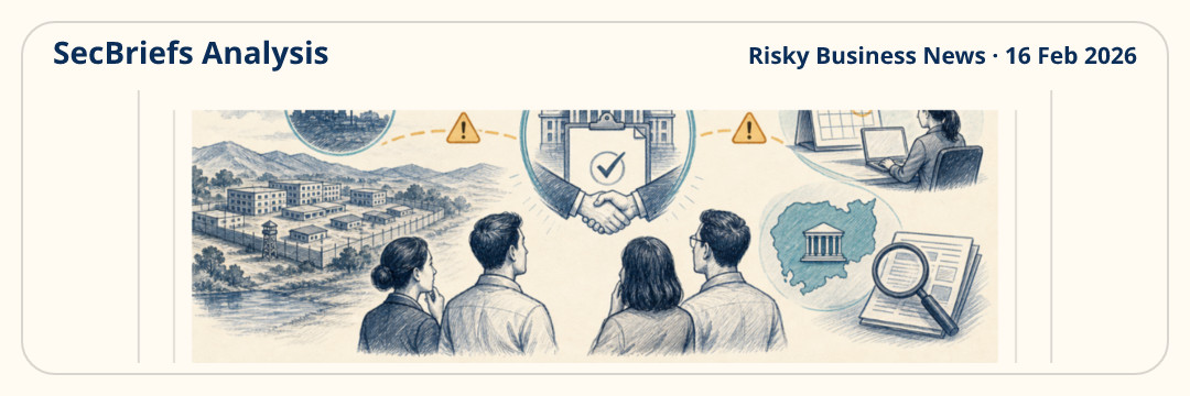 SecBriefs Analysis illustration for “Cambodia Reportedly Promises to Dismantle Scam Compounds by April”; source Risky Business News, 16 Feb 2026.