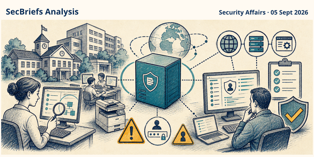 SecBriefs Analysis illustration for “PaperCut flaws reportedly exploited against schools in the United States and Europe”; source Security Affairs, 05 Sept 2026.