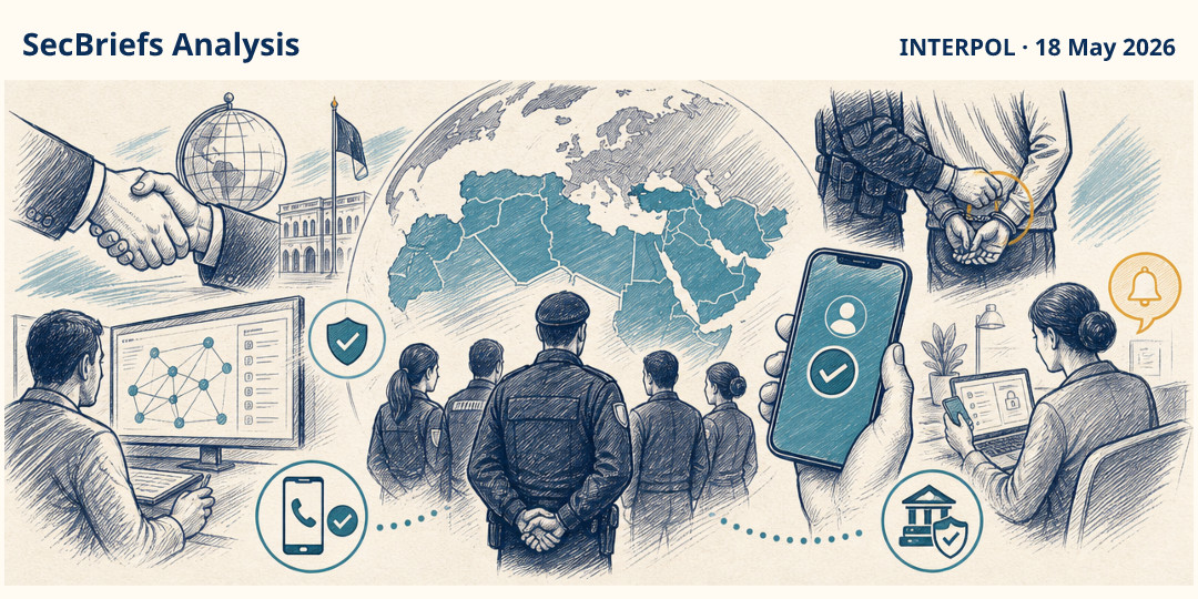 SecBriefs Analysis illustration for “INTERPOL operation led to 201 arrests across the MENA region”; source INTERPOL, 18 May 2026.