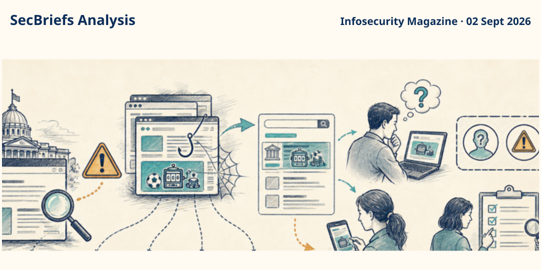 SecBriefs Analysis illustration for “Gambling Goblin Turns Brazilian Government Sites Into SEO Weapons”; source Infosecurity Magazine, 02 Sept 2026.