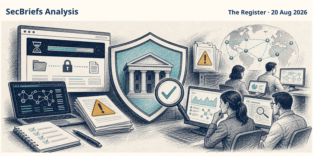 SecBriefs Analysis illustration for “U.S. Bank investigates LockBit ransomware claim as leak deadline approaches”; source The Register, 20 Aug 2026.