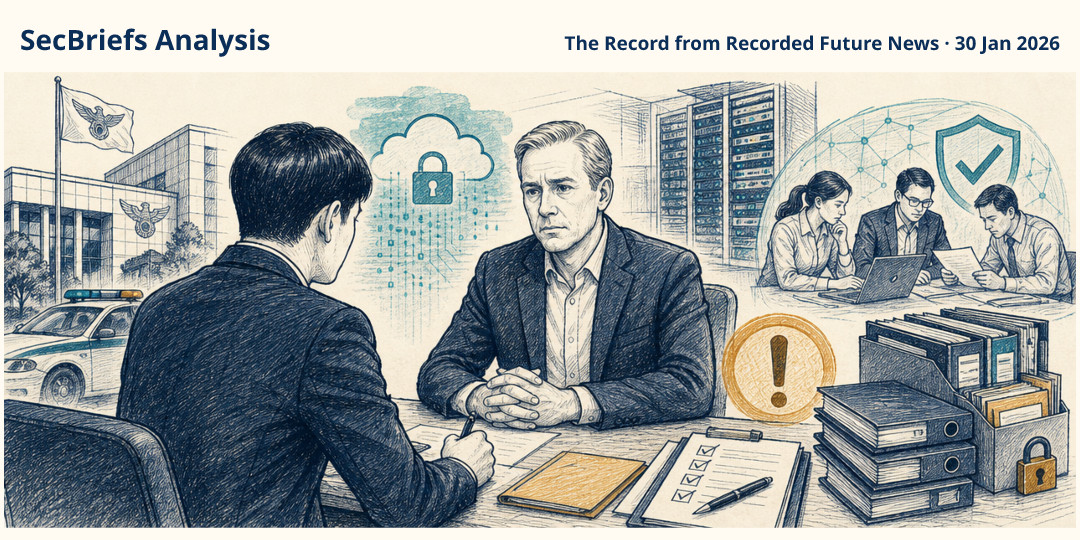 SecBriefs Analysis illustration for “Police question Coupang acting CEO in investigation tied to data breach”; source The Record from Recorded Future News, 30 Jan 2026.