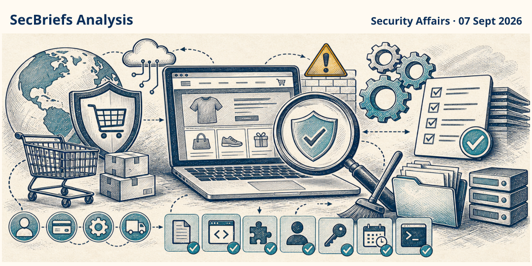 SecBriefs Analysis illustration for “Reported Magento and Adobe Commerce attacks put online stores on alert”; source Security Affairs, 07 Sept 2026.