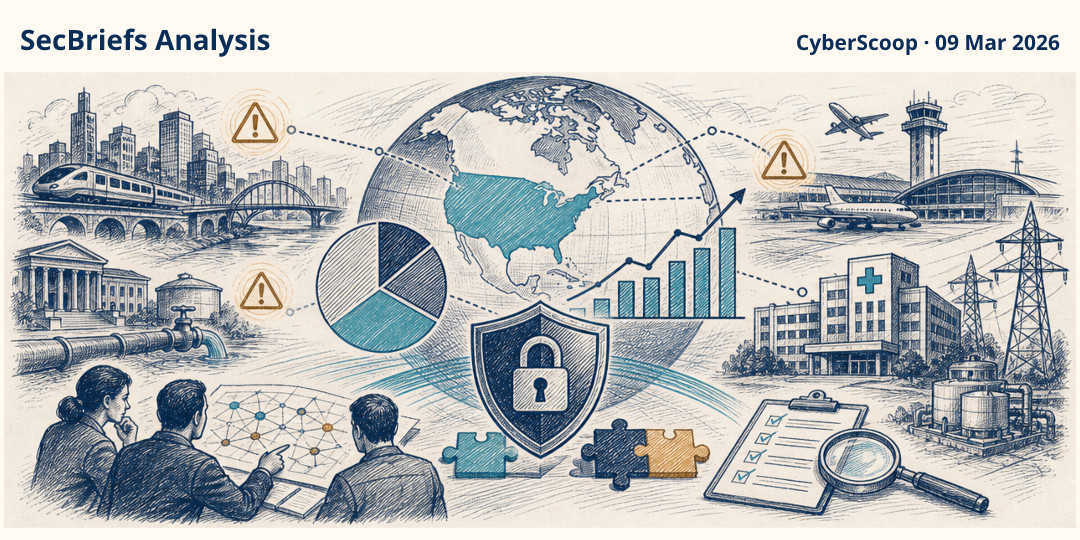 SecBriefs Analysis illustration for “Ransomware’s public-safety consequences demand stronger prevention efforts”; source CyberScoop, 09 Mar 2026.