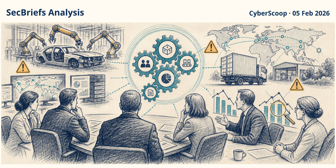 SecBriefs Analysis illustration for “CyberScoop urges boards to focus on ERP security”; source CyberScoop, 05 Feb 2026.
