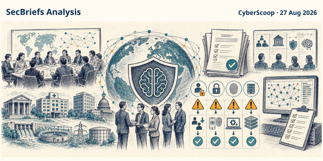 SecBriefs Analysis illustration for “Over 100 organizations call for global AI cyber-defense surge”; source CyberScoop, 27 Aug 2026.