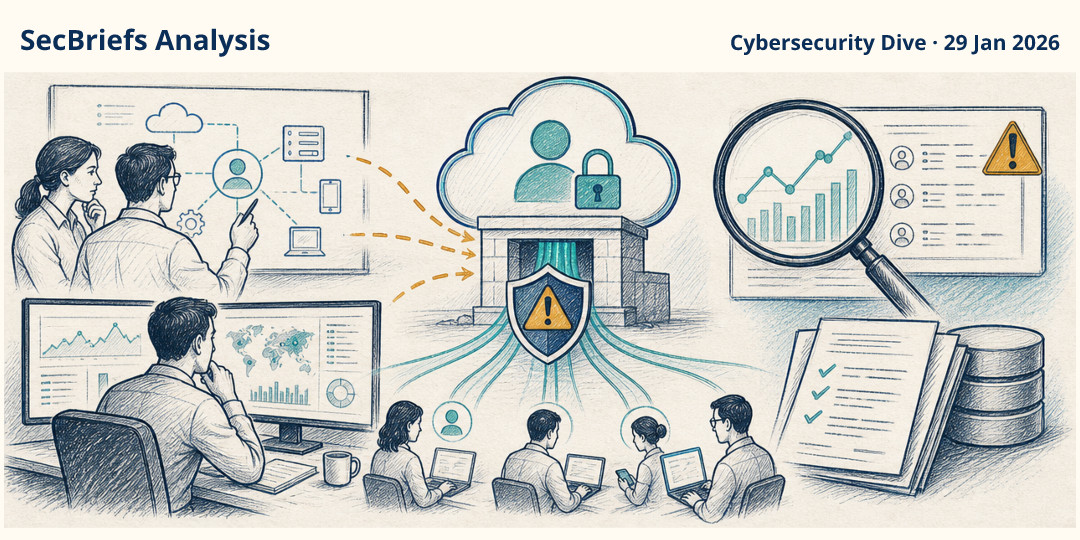 SecBriefs Analysis illustration for “CISA, researchers warn FortiCloud SSO flaw is under attack”; source Cybersecurity Dive, 29 Jan 2026.