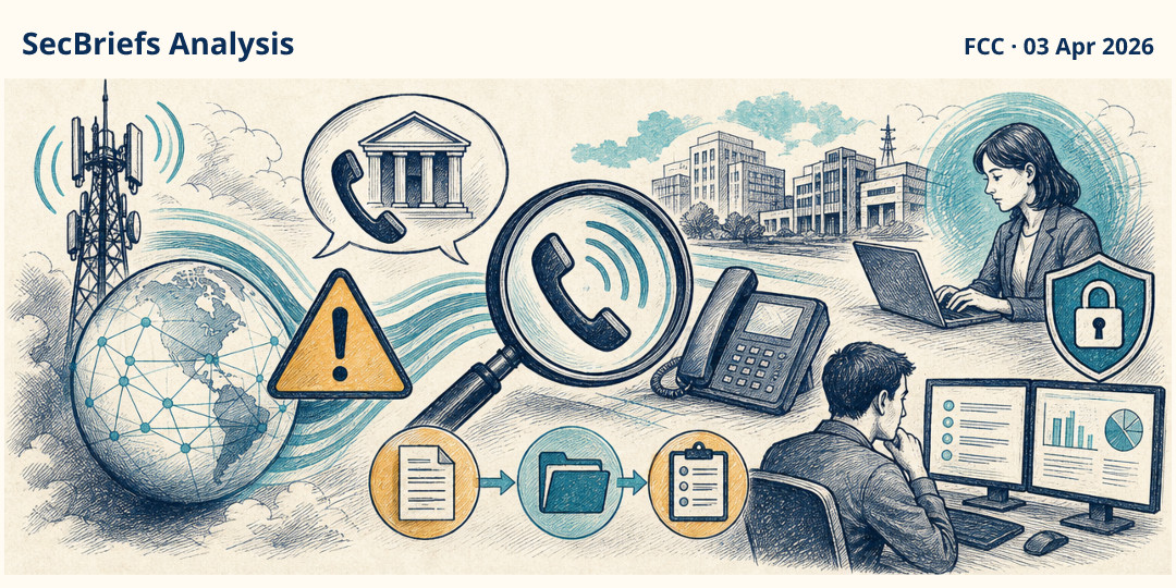 SecBriefs Analysis illustration for “FCC action targets phone networks carrying bank impersonation scams”; source FCC, 03 Apr 2026.