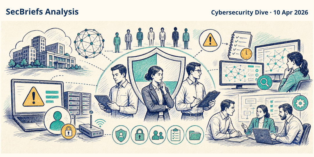 SecBriefs Analysis illustration for “Stryker warned cyberattack costs could affect its annual results”; source Cybersecurity Dive, 10 Apr 2026.