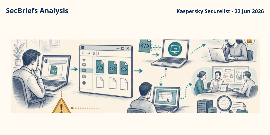 SecBriefs Analysis for “WhatsApp file campaign installed remote-access software on Windows computers”; source Kaspersky Securelist, 22 Jun 2026.