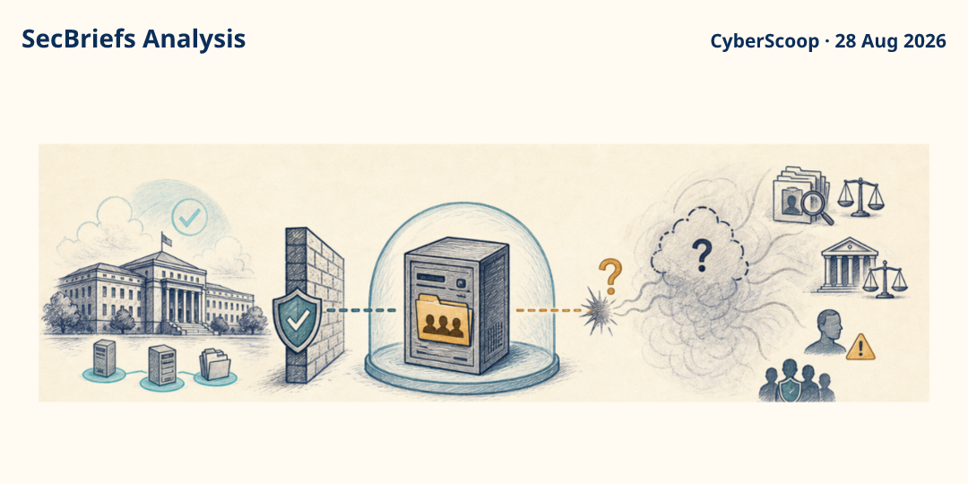SecBriefs Analysis illustration for “ATF confirms breach of system holding investigation-target data”; source CyberScoop, 28 Aug 2026.