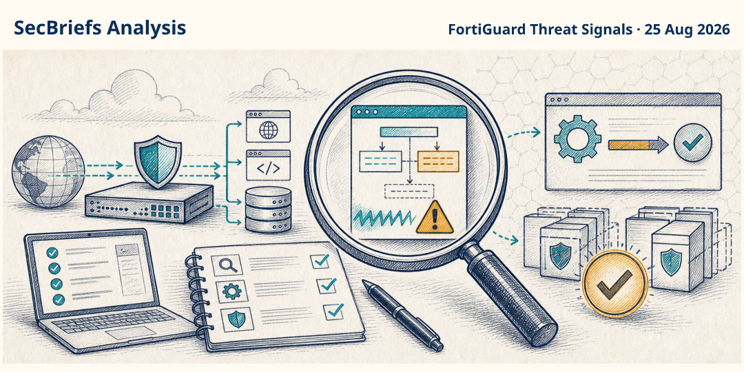 SecBriefs Analysis illustration for “NGINX buffer overflow needs patching and exposure review”; source FortiGuard Threat Signals, 25 Aug 2026.