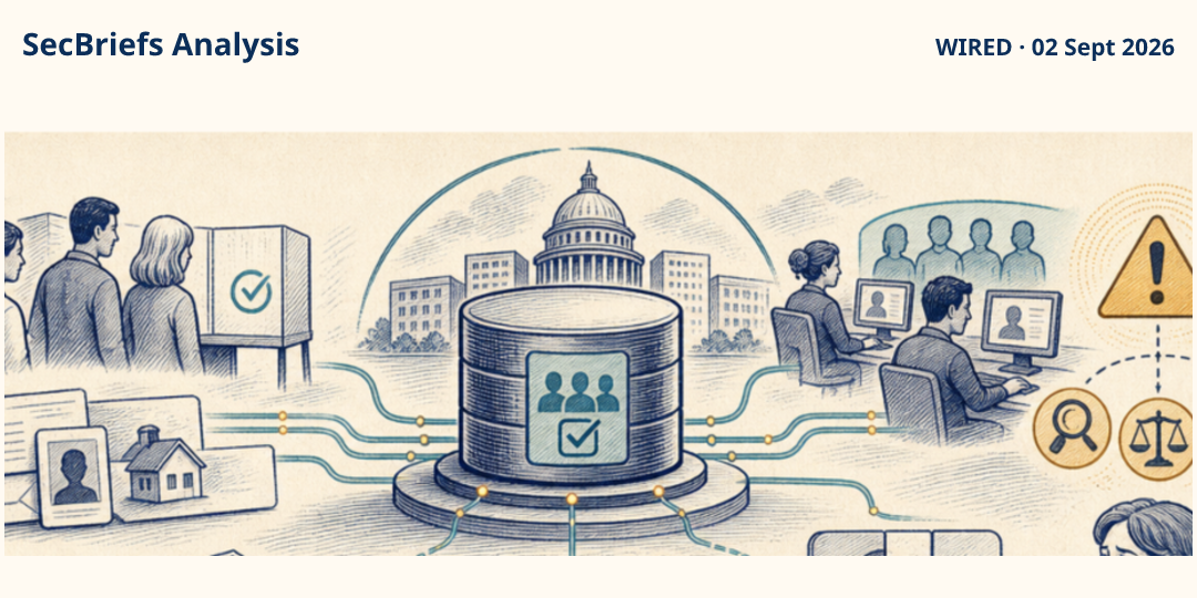 SecBriefs Analysis illustration for “ICE Plans to Pay $5 Million to Create National Voting Database”; source WIRED, 02 Sept 2026.