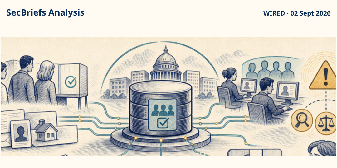 SecBriefs Analysis illustration for “ICE Plans to Pay $5 Million to Create National Voting Database”; source WIRED, 02 Sept 2026.