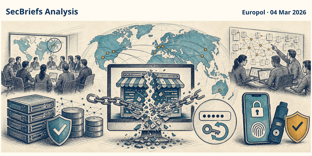 SecBriefs Analysis illustration for “International operation dismantled LeakBase marketplace for stolen databases”; source Europol, 04 Mar 2026.