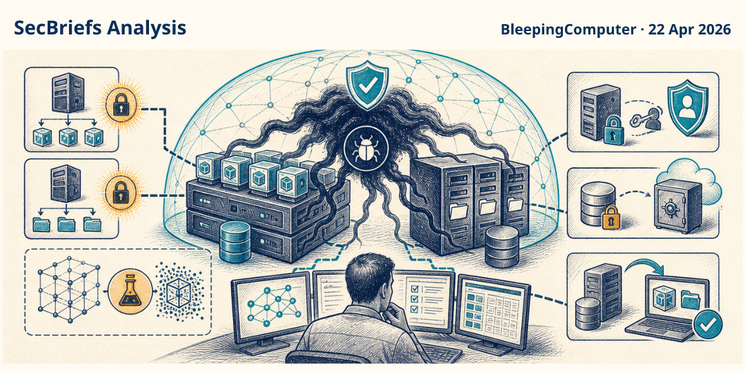 SecBriefs Analysis illustration for “Kyber ransomware experiments with post-quantum encryption”; source BleepingComputer, 22 Apr 2026.