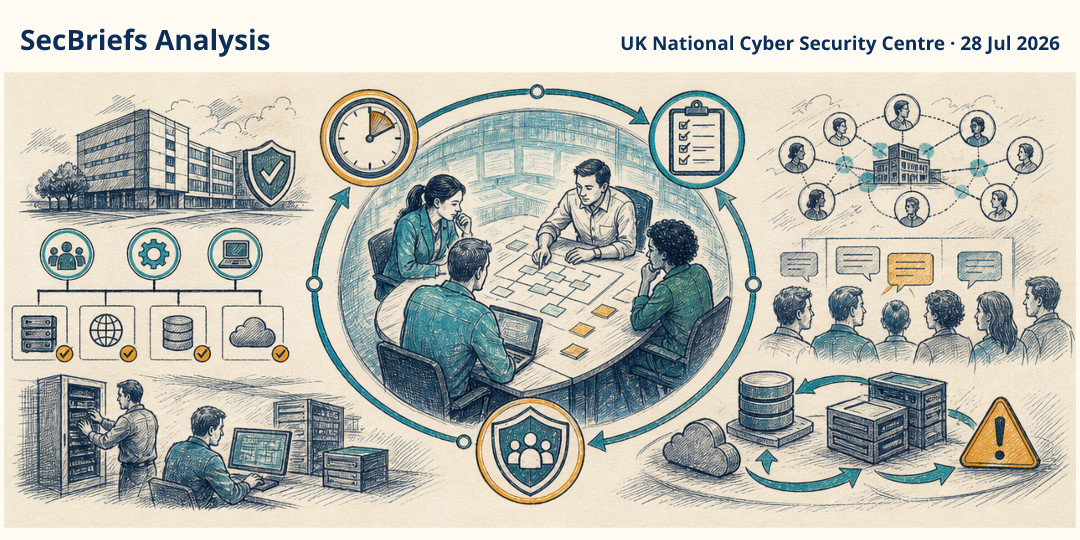 SecBriefs Analysis illustration for “UK NCSC publishes practical recovery guidance for highly disruptive cyberattacks”; source UK National Cyber Security Centre, 28 Jul 2026.