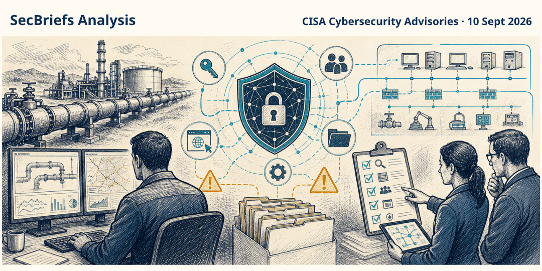 SecBriefs Analysis illustration for “AVEVA Pipeline Integrity Monitor Advisory Covers Disclosure and Code-Execution Risks”; source CISA Cybersecurity Advisories, 10 Sept 2026.