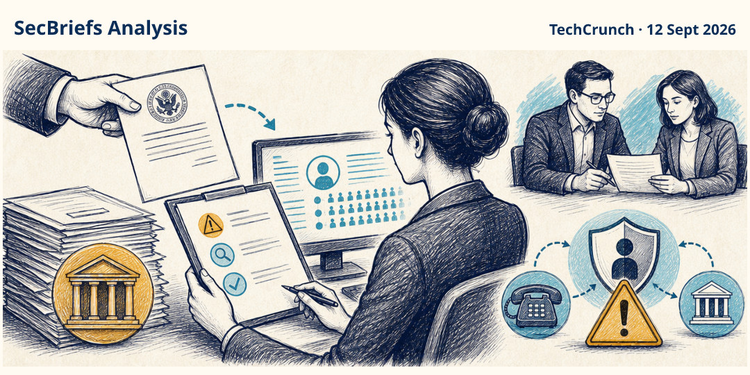 SecBriefs Analysis illustration for “Revolut says fraudulent government requests exposed customer data”; source TechCrunch, 12 Sept 2026.