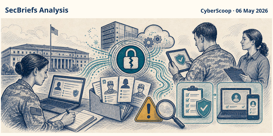 SecBriefs Analysis illustration for “Contractor API flaw exposed military training and service-member records”; source CyberScoop, 06 May 2026.