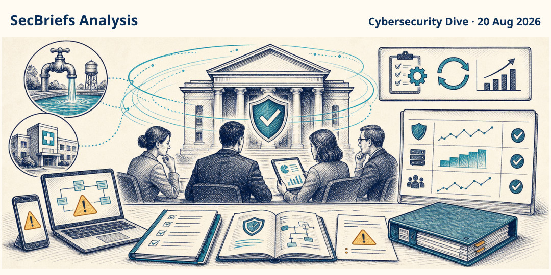 SecBriefs Analysis illustration for “Fitch says cyber resilience can protect credit ratings after major attacks”; source Cybersecurity Dive, 20 Aug 2026.