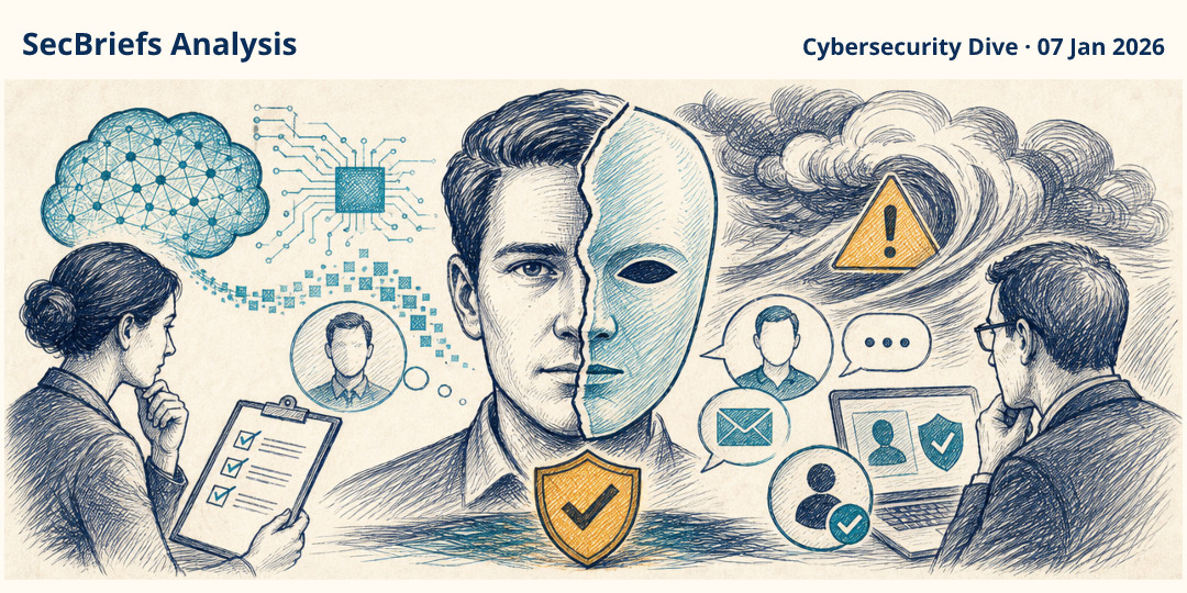 SecBriefs Analysis illustration for “Expert Warns AI Could Drive More Impersonation Attacks in 2026”; source Cybersecurity Dive, 07 Jan 2026.