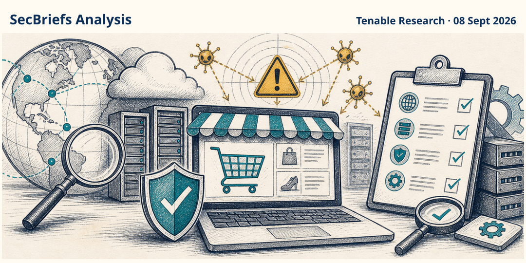 SecBriefs Analysis illustration for “Magento and Adobe Commerce operators face an actively exploited unauthenticated RCE”; source Tenable Research, 08 Sept 2026.