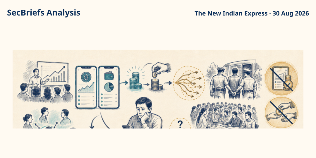 SecBriefs Analysis illustration for “Crypto Ponzi investigation draws nearly 25,000 complaints in two days”; source The New Indian Express, 30 Aug 2026.