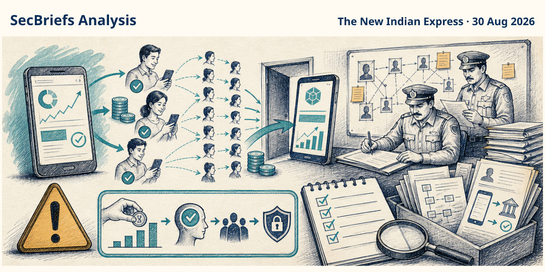 SecBriefs Analysis illustration for “Crypto Ponzi investigation draws nearly 25,000 complaints in two days”; source The New Indian Express, 30 Aug 2026.