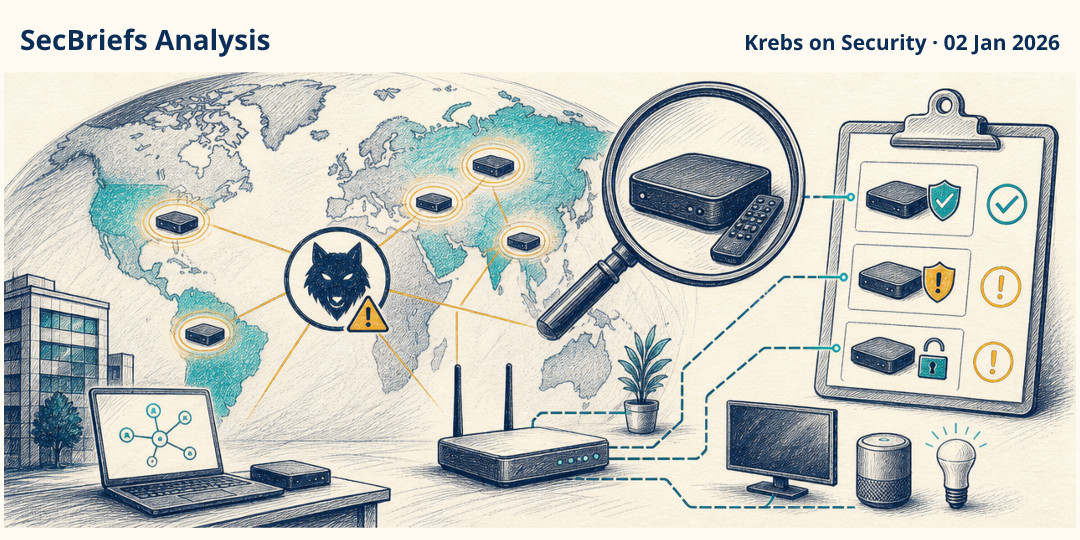 SecBriefs Analysis illustration for “Kimwolf Botnet Reportedly Reaches More Than 2 Million Devices”; source Krebs on Security, 02 Jan 2026.