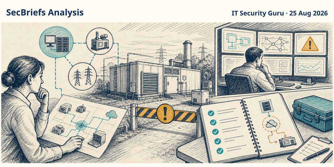 SecBriefs Analysis illustration for “UK government confirms cyber incident affected a small energy generator”; source IT Security Guru, 25 Aug 2026.