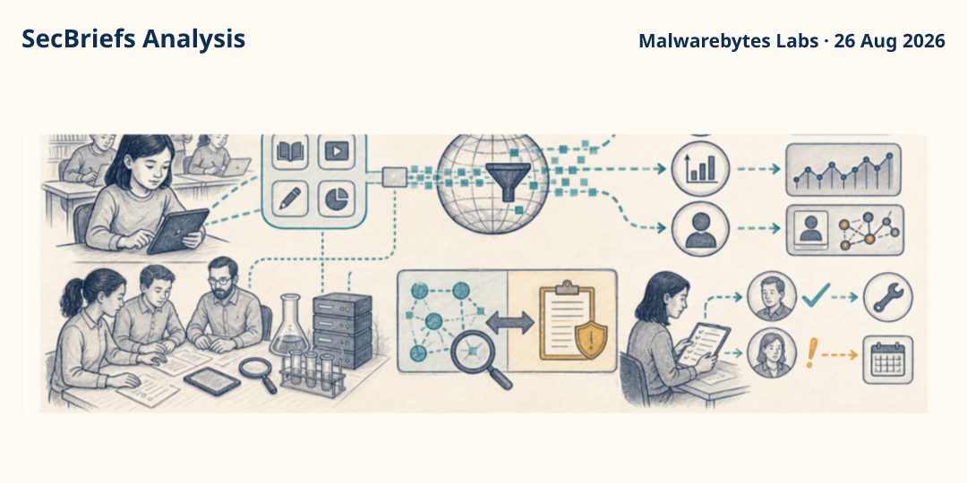 SecBriefs Analysis illustration for “Utah study finds school apps sharing student data”; source Malwarebytes Labs, 26 Aug 2026.
