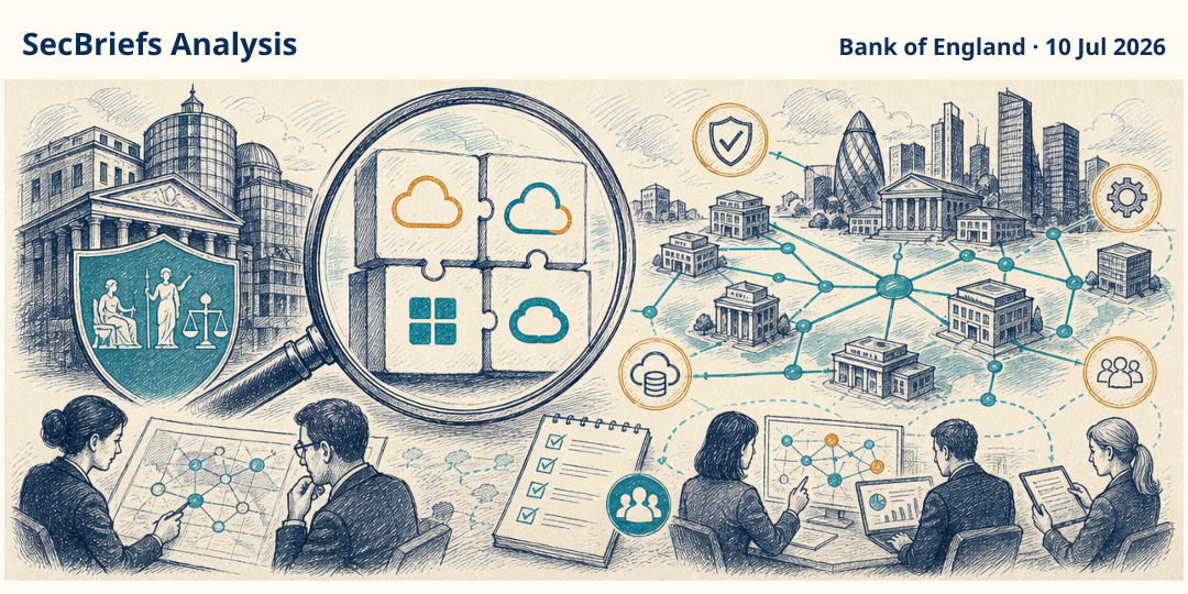 SecBriefs Analysis illustration for “UK regulators begin direct oversight of critical technology providers to finance”; source Bank of England, 10 Jul 2026.