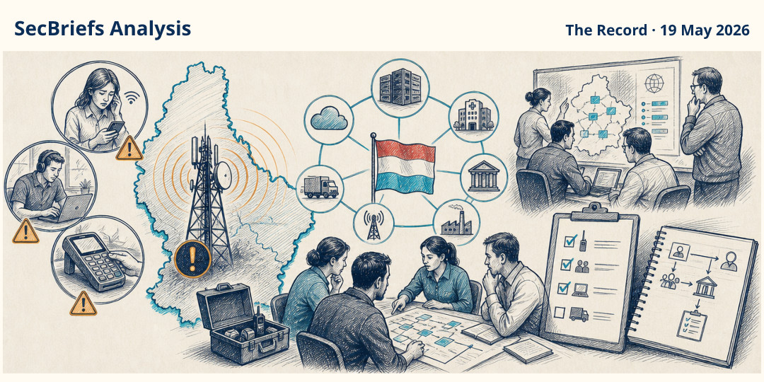 SecBriefs Analysis illustration for “Huawei zero-day caused a nationwide Luxembourg telecom outage”; source The Record, 19 May 2026.
