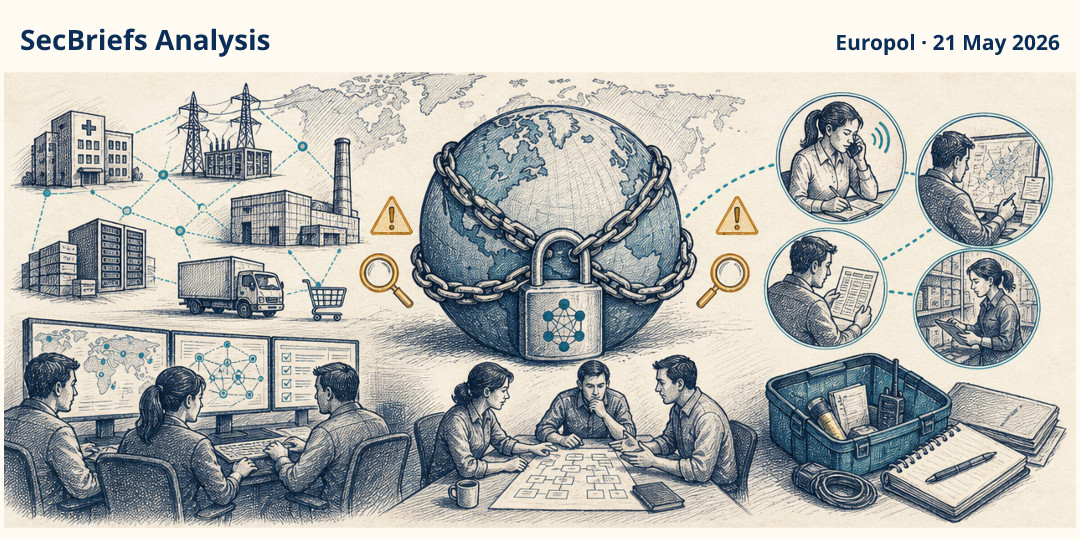 SecBriefs Analysis illustration for “Global operation dismantled a VPN service used by ransomware crews”; source Europol, 21 May 2026.