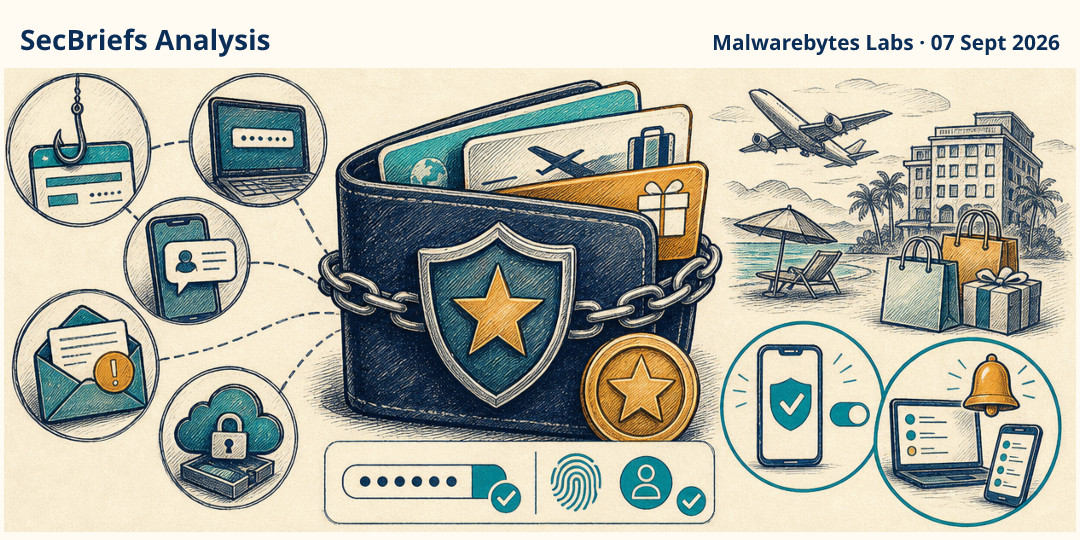 SecBriefs Analysis illustration for “Loyalty points are an overlooked target for account and payment fraud”; source Malwarebytes Labs, 07 Sept 2026.