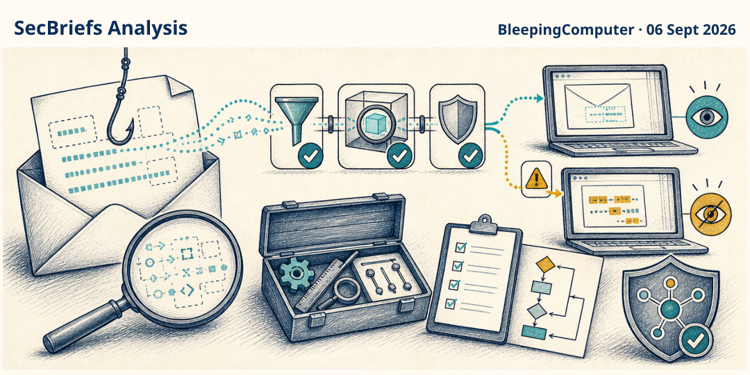 SecBriefs Analysis illustration for “Invisible Unicode can make phishing content look harmless to filters”; source BleepingComputer, 06 Sept 2026.