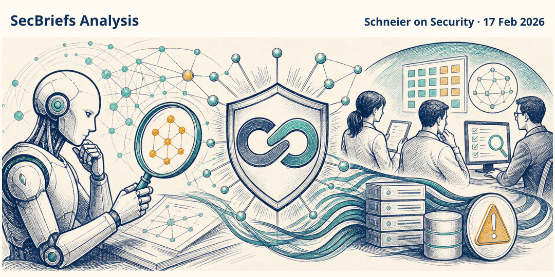 SecBriefs Analysis illustration for “AI system reported to have found 12 new OpenSSL vulnerabilities”; source Schneier on Security, 17 Feb 2026.